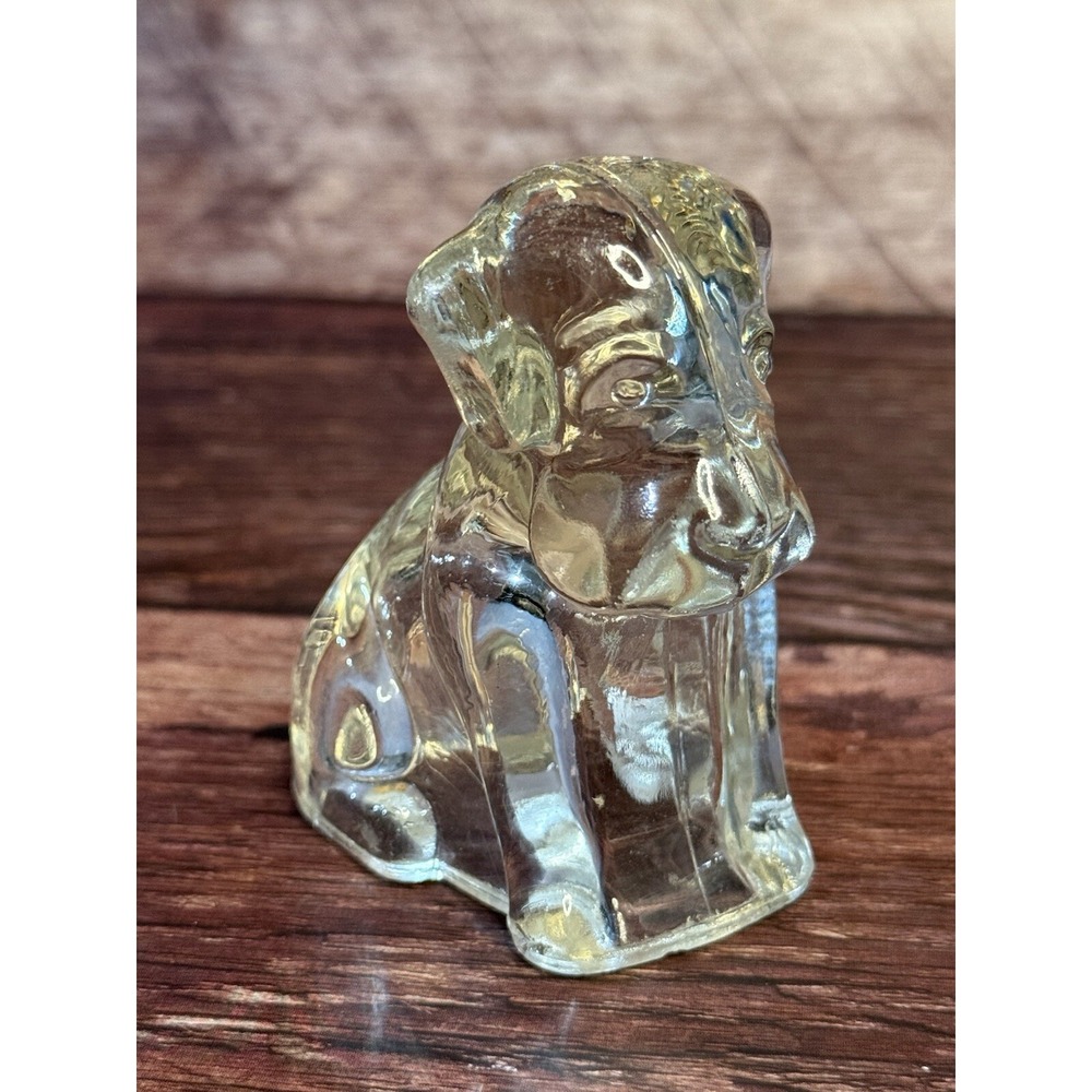 Vintage Federal Small Clear Crystal Glass Sitting Dog Figurine - 1940's era